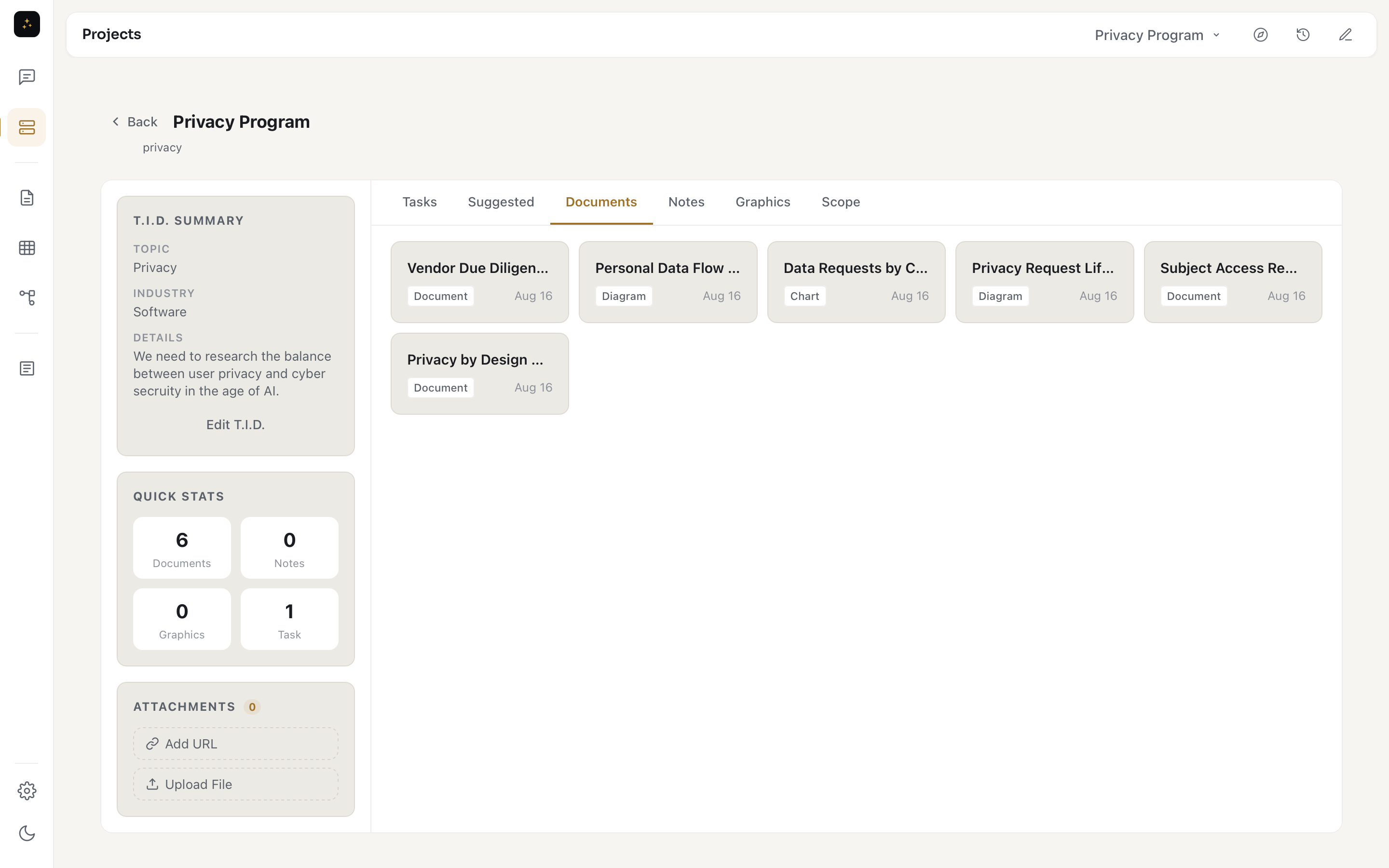 Project workspace — organized by context