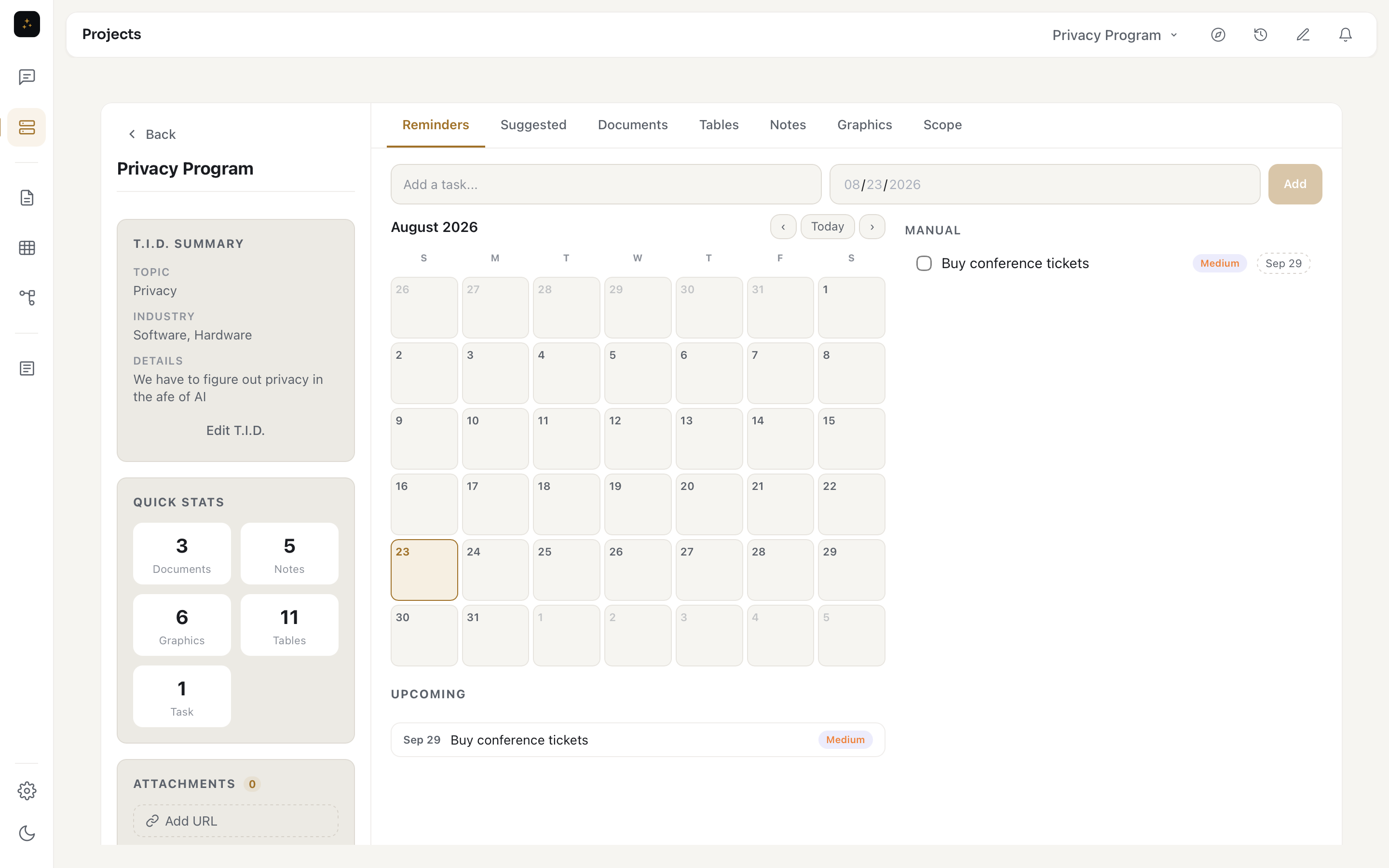 Stay on track — project calendar, tasks, and reminders